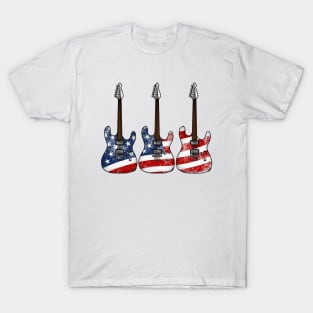 Electric Guitar USA Flag Patriotic Guitarist 4th July T-Shirt